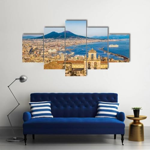 Tableau decoration murale Naples et Vesuve en impression sur toile 5 parties pour maison
