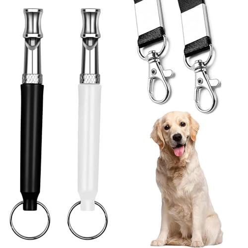 Lot de 2 sifflets professionnels pour chiens à fréquence normalisée - Laisse sûre et efficace - Pour dressage et contrôle du comportement - Entraînement et pour se taire