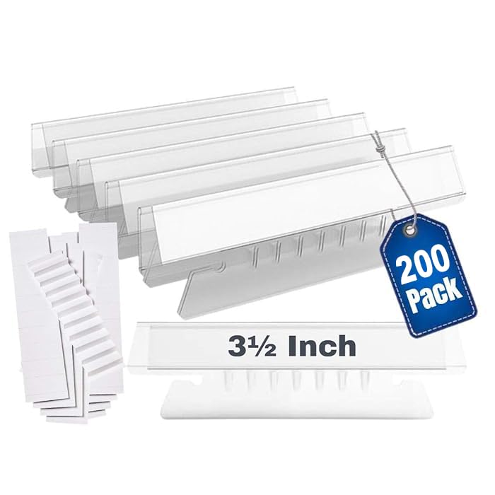 1InTheOffice File Folder Tabs Insertable Plastic, 3 1/2" Clear 1/3 Cut, 200 Pack
