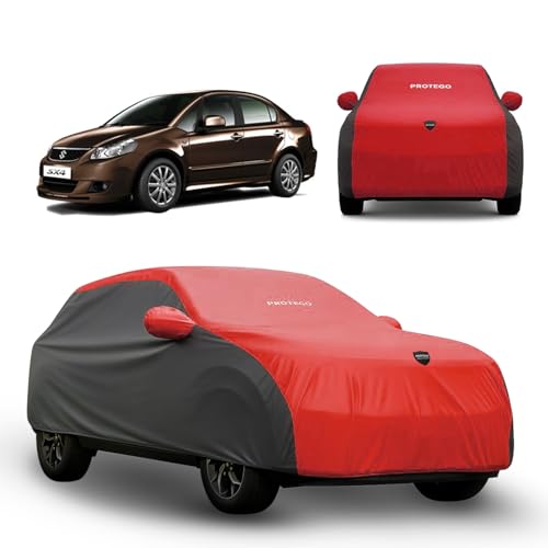 Image of PROTEGO Prime Series India's 1st Anti-Tear Car Cover for Maruti SX4 | Heavy-Duty, Custom Fit, All Weather Protection | 100% Waterproof, Windproof & Hail Resistant | 2-Year Warranty | Red + Black
