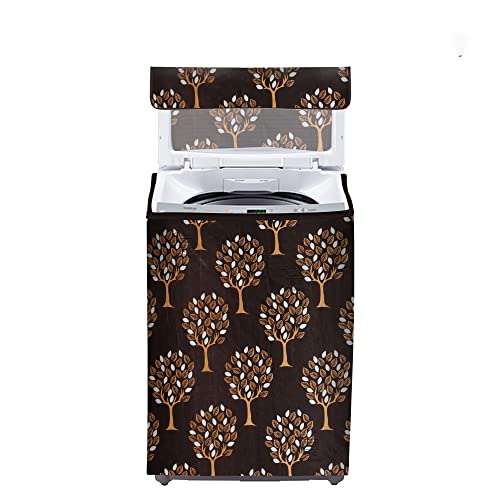 Image of Washing Machine Cover for Top Load 5kg to 7.5kg | Light Weight Dustproof Polyester Cover with Zip Enclosure | Tree Print Fully Automatic Washer Protector Indoor Outdoor Use- Size 23x23x35 inch