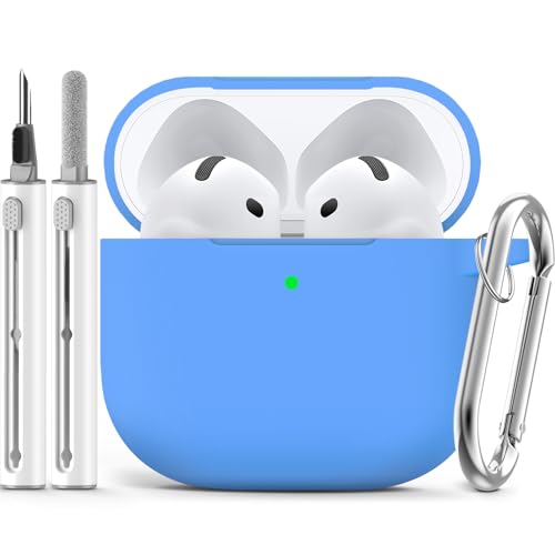 Image of Ljusmicker for AirPods 4 Case 2024 with Cleaner Kit,Milk Blue | Soft Silicone Protective Cover for Apple AirPods 4th Generation Case with Keychain for Women Men,Shockproof