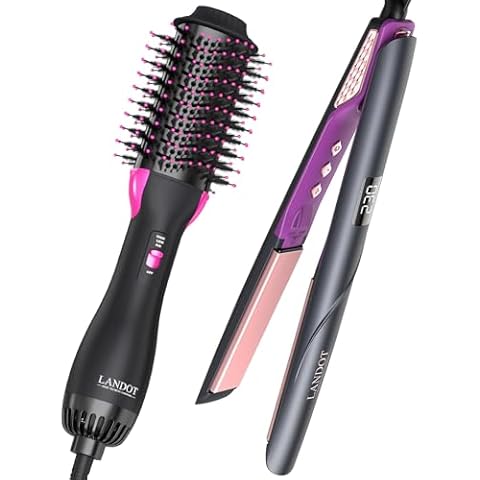 LANDOT Plus 2.0 One-Step Hot Air Brush Add Flat Iron Hair Straightener 1-inch Kit - Multi Styler for Drying Straightening Volumizing Curling Hair Cover