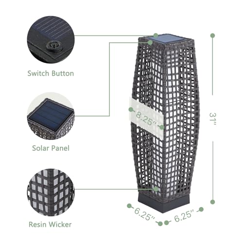 Grand Patio TENGBIAN-2 Outdoor Floor Lamp Solar Powered Lantern Water-Resistant Wicker Deck Light thumb #9