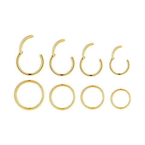 4Pairs 18G Surgical Steel Hinged Clicker Segment Nose Rings Hoop Helix Cartilage Daith Tragus Sleeper Earrings Body Piercing for Women Men (18G - Gold - (6mm-12mm) - 4Pairs) Cover