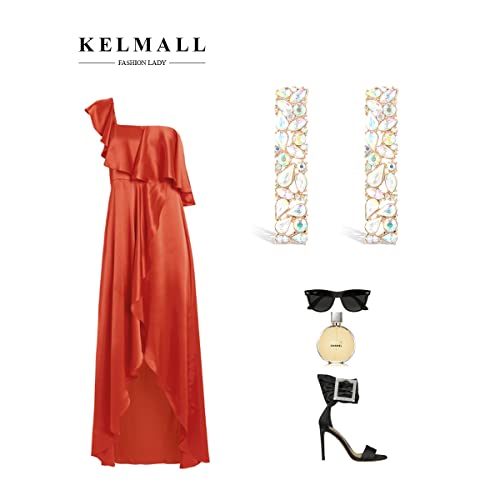 Rhinestone Rectangle Dangle Earrings Sparkly Crystal Geometric Drop Statement Earrings For Women Kelmall Collection #TOP6