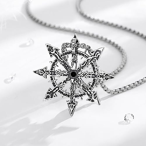 Vito Chaos Star Necklace - 925 Sterling Silver Eight-Pointed Chaos Star Pendant, Magic Protection Amulet for Women & Men, 22"+23