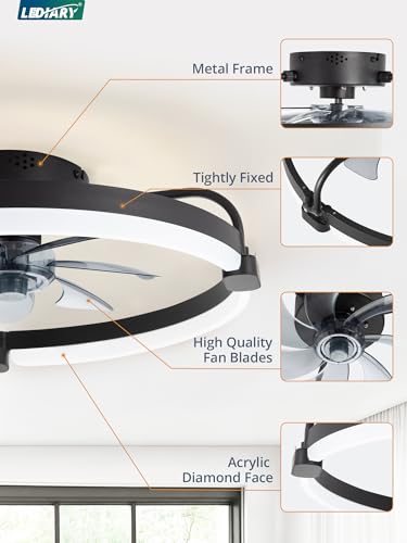LEDIARY 20" Low Profile Black 6-Speed Ceiling Fan w/ LED Lights + Remote - image 7
