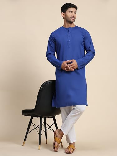 Image of Men's Pure Cotton Solid Kurta Pajama Set Round Neck Casual Yoga Dress