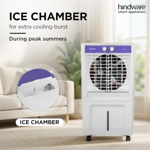 Image of Hindware Smart Appliances Xeno 58L Personal Air cooler | Fan Based | 13 Inc. Fan Blade and Ice Chamber | White & Lavender