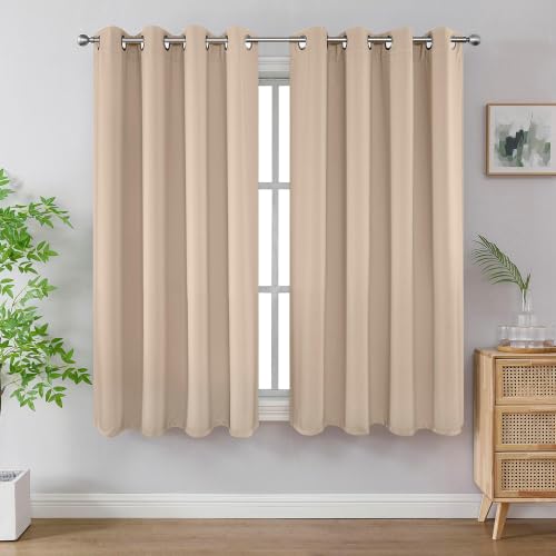 Image of Joydeco Blackout Curtains 72 inch Length 2 Panels Set,Thermal Insulated Long Curtains& Drapes 2 Burg,Room Darkening Grommet Drapes for Living Room Bedroom Window (W52 x L72 in, Light Beige)(Pack of 20)