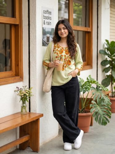 Image of Youthnic Women's Light Green Rayon Yoke Embroidery Straight Short Kurti | Office Wear Kurti | College Wear Kurti | Tunic Top