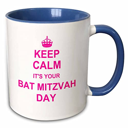 3dRose Keep Calm Bat Mitzvah Day Hot Pink Good Luck 15oz Two-Tone Blue Mug