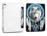 Case for iPad (A16) 11th Gen 11 Inch 2025/iPad 10th Gen 10.9 Inch 2022, Slim Clear Case with Pencil Holder, Multi-Angles Folding Y-Shaped Stand Cover,Wolf Dreamcatcher