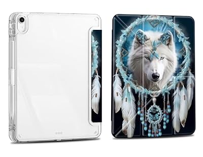 Case for iPad (A16) 11th Gen 11 Inch 2025/iPad 10th Gen 10.9 Inch 2022, Slim Clear Case with Pencil Holder, Multi-Angles Folding Y-Shaped Stand Cover,Wolf Dreamcatcher