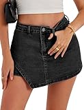 Fengbay Denim Skorts for Women UK Stretchy High Waisted Mini Skirt Asymmetrical Ladies Jean Skirts with Pockets