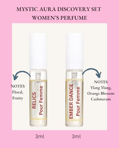 Image of MYSTIC AURA Signature Pack Women | Relics Pour Femme & Ember Dance Pour Femme | Floral Fruity, Floral Fragrance | Eau de Parfum | 2X3ML ml Signature Packs | Long Lasting | Travel-Friendly Perfume Set | Vegan & IFRA certified