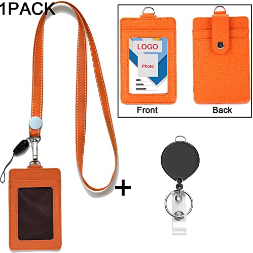 Amuu Lanyards With Id Badges Holder Retractable Badge Reel With Orange Pu Leather Id Card Holders Orange Lanyards For Id Badges Keys Kid Women Men Usb Retractable Cruise Lanyard #TOP1