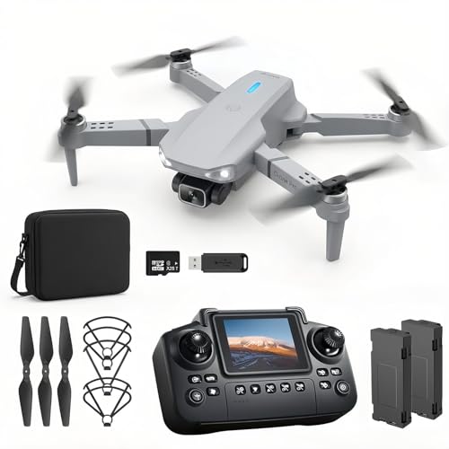 elecci E88 Drone with Screen Controller with SD card, Foldable Mini Drone for Beginners, 2 Batteries, 360° Flips Waypoint Fly, Active Obstacle Avoidance, One Key Take Off/Landing. (2 batteries - White)