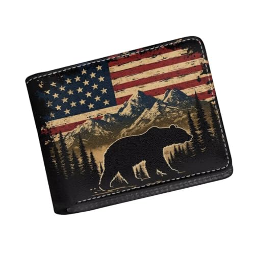 Image of Coldinair American Flag Teen Boys Wallet for Kids,Bear Bifold Wallet,Leather Wallet,Slim Wallet Credit Card Cash Id Holder Cion Purse for Teens Kids,Men