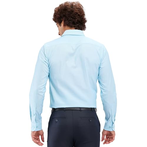 Image of Raymond Men's Slim Fit Structure Pattern Pure Cotton Semi Cut Away Collar Full Sleeve Formal Shirt