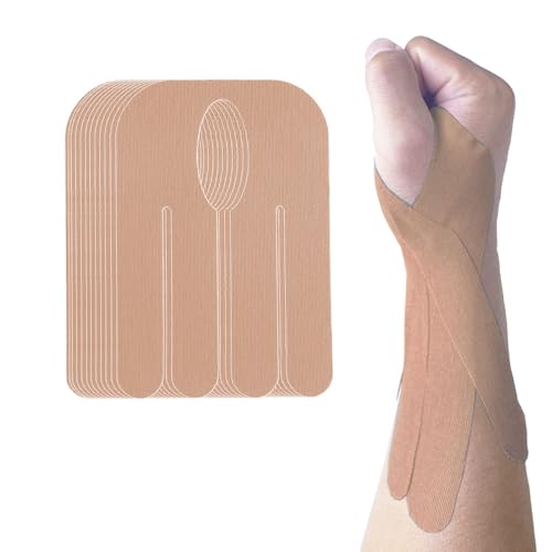 Kinesiology Tape for Wrist Precut, 12pc Waterproof & Breathable Elastic Athletic Tape Hand Sports Joint Muscle Tape Patches, Baseball, Bowling Wrist Tapes Sports Joints Muscle Support (Flesh)