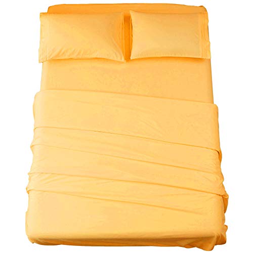 Image of SONORO KATE Bed Sheet Set Super Soft Microfiber 1800 Series Luxury Egyptian Sheets 16-Inch Deep Pocket,Wrinkle and Hypoallergenic-4 Piece (Yellow, Queen)