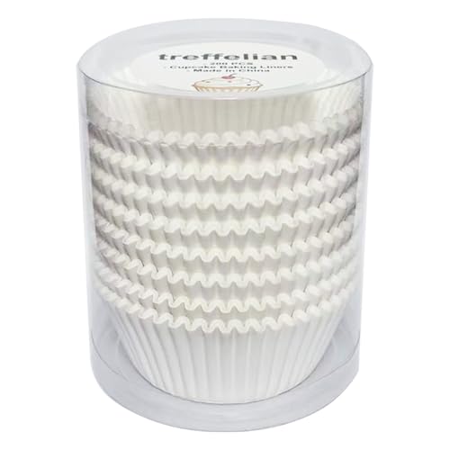 200pcs White Cupcake Liners for Baking Pans - Treffelian Greaseproof Muffin Baking Cups for Wedding Birthday Party Baby Shower Festivals, Standard Size