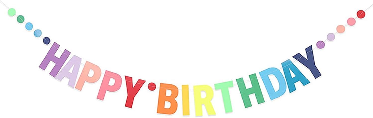 Vibrant Rainbow Gradient Happy Birthday Garland, Personalized Colorful Letter Banner, Ideal for Kids and Adult Birthdays, Unique Party Decor Supplies (Rainbow)