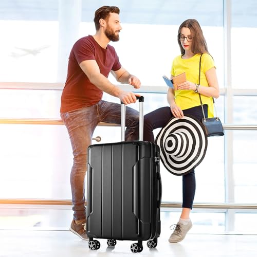 Single Hardshell Luggage, Hardshell Suitcase With Wheels, Expandable 28-inch Checked Luggage, Hardshells Lightweight Durable Suitcases with Double Spinner Wheels adds 25% extra space (Black)2