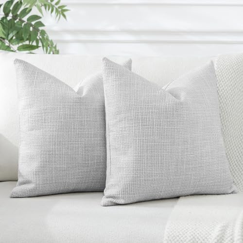 JOTOM Set of 2 Cushion Covers 40x40 cm Linen Light Grey Decorative Throw Pillow Covers 16x16 Inch Square Cushion Case Home Decor Pillowcases for Couch Sofa Living Room Bed (Light Grey)