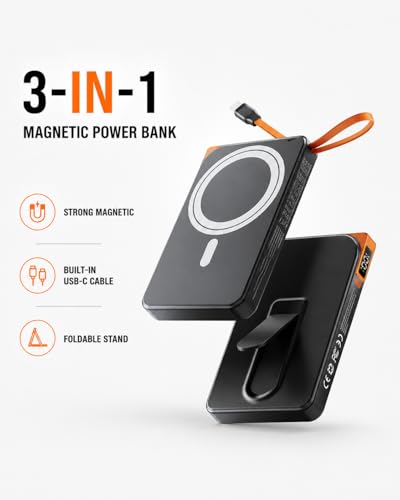 Image of for Magsafe Power Bank iPhone, USB C Magnetic Portable Charger Fast Charging Built in Cable, 10000mAh Wireless Battery Pack for iPhone17 /16 /15 /14 /13 /12, Travel & Daily Use Essentials Powerbank