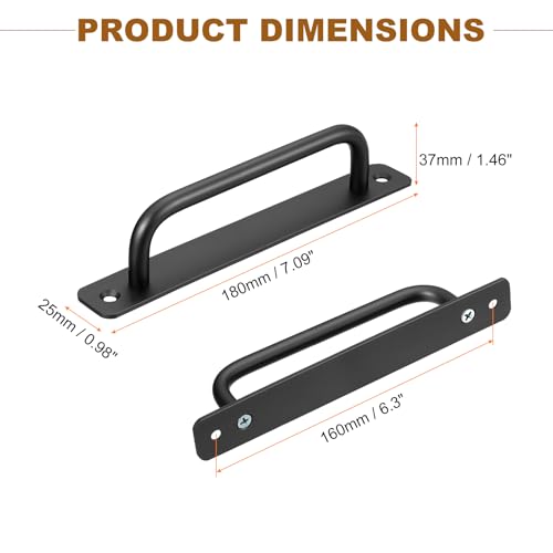 Image of uxcell 6Pcs Barn Door Handles, 160mm / 6 Inch Hole Center Sliding Gate Door Pull Handle Aluminum Alloy Cabinet Handles with Base and Screws for Kitchen Bathroom Wardrobe Closet (Black)