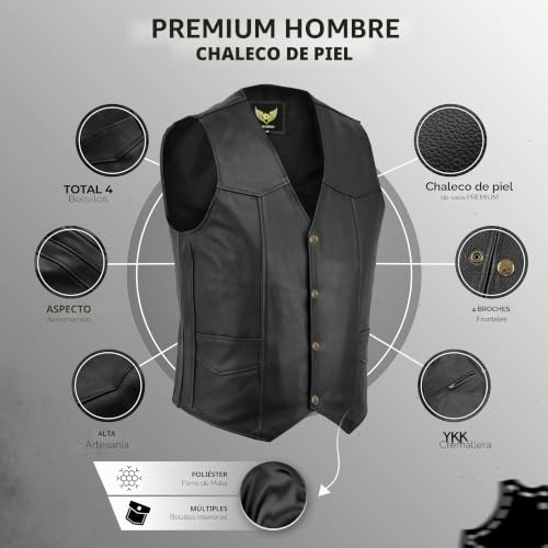 Chaleco de cuero real para hombre cómodo y resistente para motoristas 2