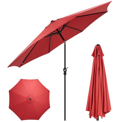 NEWBULIG 9FT Patio Umbrella, Outdoor Table Umbrellas with Push Button Tilt and Crank, 8 Sturdy Ribs, Waterproof, UV Protection and Fade Resistant, for Pool, Garden, Market, Backyard