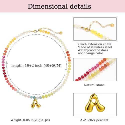 Badu Initial A-Z Colorful Beaded Gemstone Necklaces for Women 14K Gold Letter Pendant Necklace Natural Stone Summer Beach Handmade Jewelry Gift Trendy Necklaces2