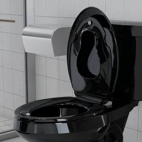 Elongated Toilet Seat with Built-in Toddler Seat for Easy Potty Training – Slow Close Feature,Easy Install and Clean, Perfect for Both Adults and Children,Black