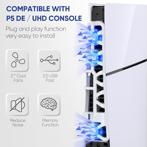 Ventilador de resfriamento para acessórios PS5 Slim com luz LED-hub USB 3.0 Ventilador silencioso co