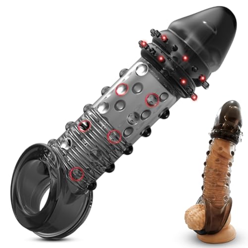 BDSMAGE Penishülle mit Rutschfest Verdickt Hodenring,Kann um 6cm verlängert werden,Penismanschetten mit dichte Beule,Penis Sleeve Cockring Cock Sleeve Sexspielzeug für Paare extrem sex