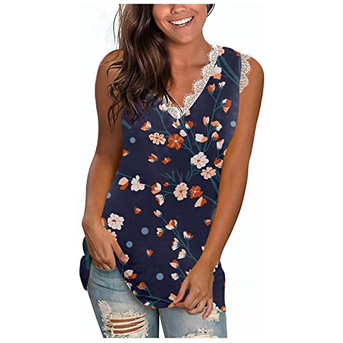 JERFER Shirt Women Patchwork Doux Faire la fête Fluide Shirt Lace Imprimé Floral Été Modern Shirt Femme Gilet Col V Profond Cintrée Blanc M