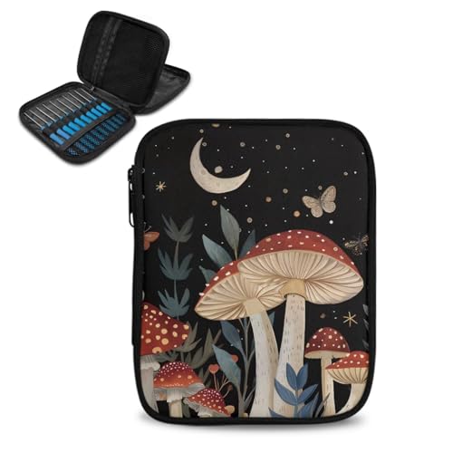 Hinthetall Big Mushroom Knitting Needle Organizer Case Dreamy Evening Crochet Hook Organizer Portable with Well Made Easy to Carry Needle Bag As A Choice for Holiday Present