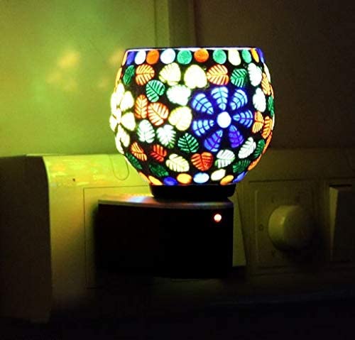 DRAMIQ® Beautiful Hand Made Glass Aroma Diffuser/Kapoor Dani Cum Night Lamp Made in India bakhoor dani Camphor Diffuser & Night Lamp with ON/Off Button for Heating. (KE-14)