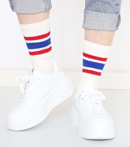 5 Pairs Chunky Ribbed Crew Socks Retro Novelty Cotton Scrunch Striped Socks2