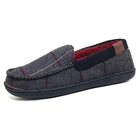 Jo & Joe GLENGARRY Mens Moccasin Slippers Grey (Grey Black Red, uk_footwear_size_system, adult, men, numeric, medium, numeric_9) Cover