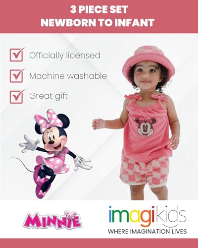 Disney Minnie Mouse Little Mermaid Girls Tank Top Dolphin Active Shorts and Hat 3 Piece Newborn to Infant3