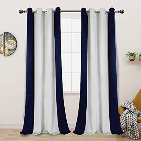LORDTEX Color Block Blackout Curtains for Bedroom - Insulated Thermal Drapes, Sun Light Blocking & Noise Reducing Grommet Window Panels for Living Room, 2 Panels, 50 x 84 Inch, Navy/Greyish White Cover