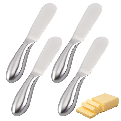 DHSBGWSX 4 Stück Buttermesser, Erdnussbuttermesser, Marmeladenmesser, Buttermesser aus Edelstahl, multifunktionales Buttermesser aus Edelstahl, Käsemesser, Dessertspatel, Minimesserset