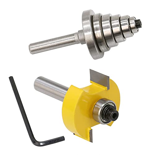 CENPEK Fraise à feuillure à queue de 6,35 mm avec ensemble de 6 roulements pour plusieurs profondeurs de 0,35 cm, 0,64 cm, 0,95 cm, 0,95 cm, 1,27 cm, 1,27 cm