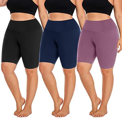 we fleece 3 Pack Plus Size Biker Shorts for Women(1X-4X)-8”High Waisted Non-See Through Workout Super Soft Black Yoga Shorts
