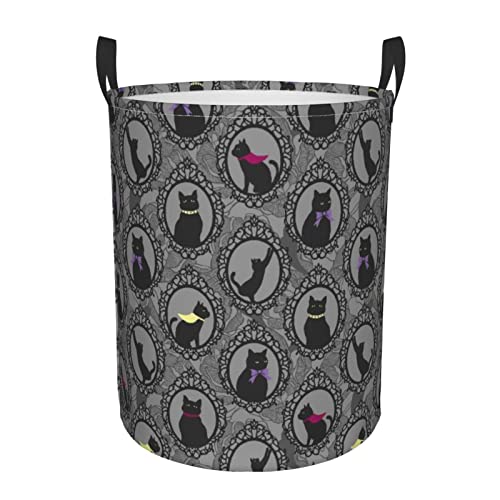 Cat Laundry Hamper Collapsible Laundry Baskets with Handles Dirty Foldable Clothes Basket Easy Carry Laundry Bag Round Storage Basket for Bedroom Toy Black01 M